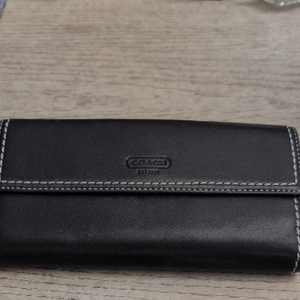Coach Black Leather Clutch with White Stitching